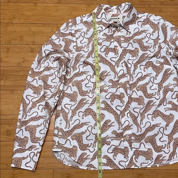Boden Sienna Cotton Shirt Size 6 Leaping Leopard Button Up White Tan Long Sleeve - Picture 15 of 16